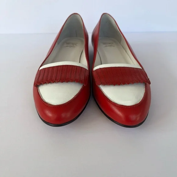 G.H. Bass & Co. Red and White Leather Fringe Loafers - Picture 3 of 7